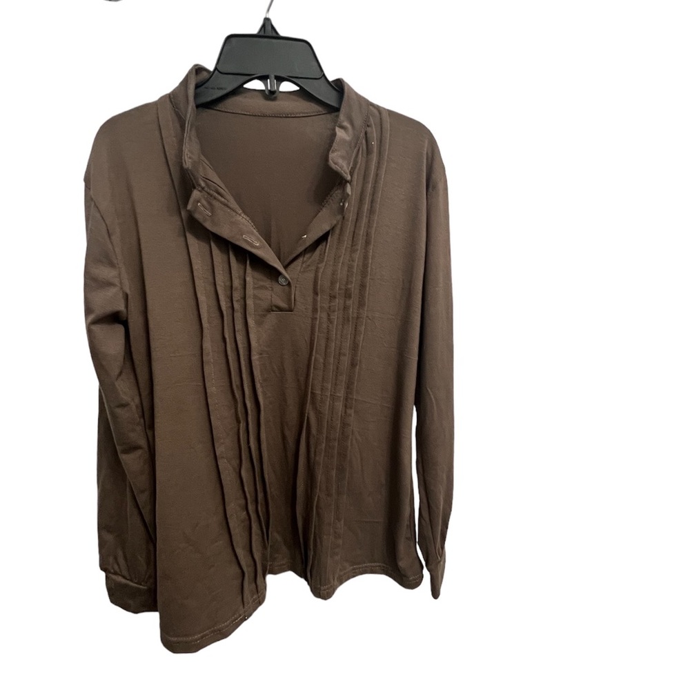 Womens brown pleated dress blouse